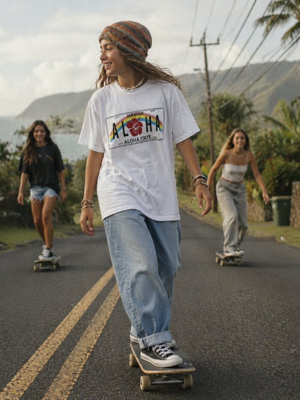 Hawaii The Aloha State White T-Shirt License Plate Graphic Tee size Medium